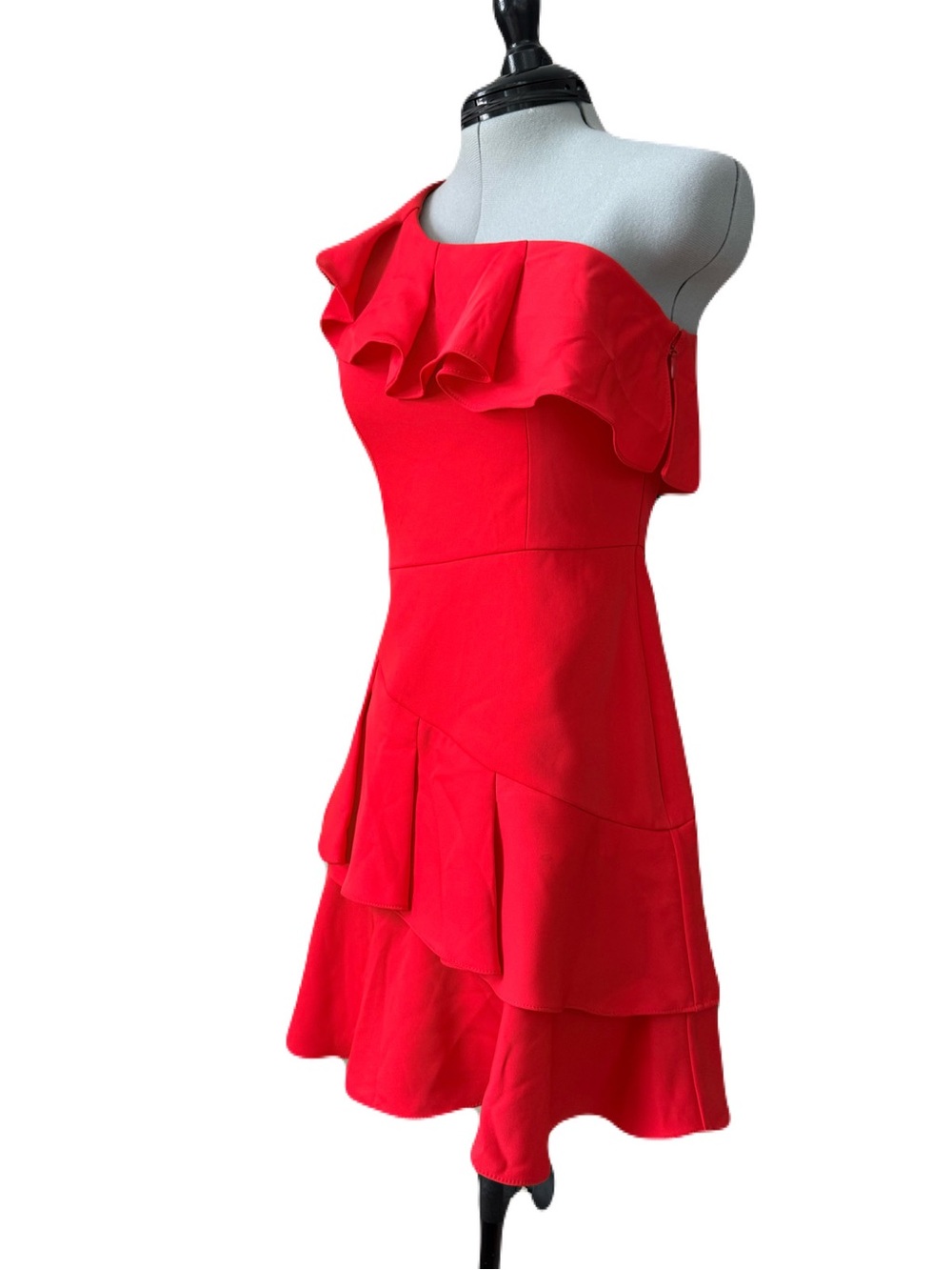 NWT BCBGMAXAZRIA Red One Shoulder Ruffle Dress 2